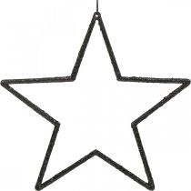 Karácsonyi dekoráció csillag medál fekete csillámos 17,5cm 9db