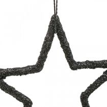 Karácsonyi dekoráció csillag medál fekete csillámos 7,5cm 40db
