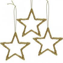 Karácsonyi dekoráció csillag medál arany glitter 7,5cm 40db