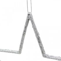 Karácsonyi dekoráció csillag medál ezüst glitter 17,5cm 9db