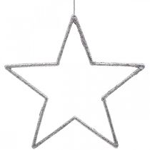 Karácsonyi dekoráció csillag medál ezüst glitter 17,5cm 9db