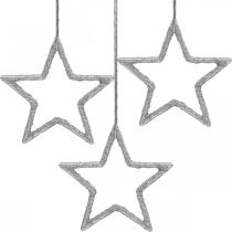 Karácsonyi dekoráció csillag medál ezüst csillogás 7,5cm 40db