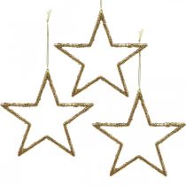 Csillogó csillagok, adventi díszek, akasztható csillagdíszek, karácsonyi díszek arany 11,5 × 12cm 12db