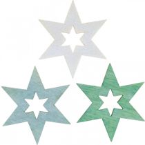 Fából készült csillagok deco permetező karácsonyi zöld H4cm 72db