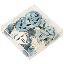 tételeket Szórványdarabok fa dekorációs kagylóhajó kék fehér 2,5/4cm 72 db