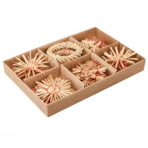 tételeket Szalma csillagok Karácsonyfadíszek szalma natúr piros Ø4-6cm 17 db