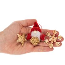 tételeket Szalma dísz szett karácsonyfadíszek figurák és csillagok 6cm 30db