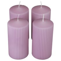 tételeket Oszlopos gyertyák lila barázdált gyertyák dekoráció 70/130mm 4db