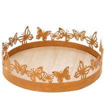 tételeket Tálca pillangókkal, rugós, asztaldísz, fém dekoráció, rozsdás felület, Ø20cm M6.5cm