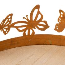 tételeket Tálca pillangókkal, rugós, asztaldísz, fém dekoráció, rozsdás felület, Ø20cm M6.5cm