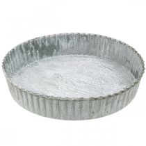 Dekoratív tányér tortaforma, fém díszítéssel, kerek gyertyatartó, fehérre mosott Ø21,5cm H4,5cm