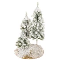 tételeket Hóval borított fenyőfák, mű téli táj karácsonyi faluba és asztaldísznek, 29 cm