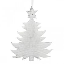 Karácsonyfa medál, Adventi dekoráció, Fém karácsonyi dekoráció, ezüst 20,5 × 15,5 cm