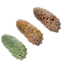 tételeket Kerámia fenyőtoboz dekoráció, asztaldísz, őszi, 14cm, 3 darab