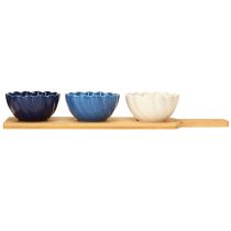 tételeket Tapas szett kerámia tálakkal, kék-fehér tálcán 40×10cm