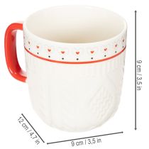 tételeket Kávésbögre piros füllel, kötött mintával és szívdíszítéssel, kerámia, 9cm, 2 darab