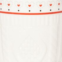 tételeket Kávésbögre piros füllel, kötött mintával és szívdíszítéssel, kerámia, 9cm, 2 darab
