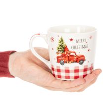 tételeket Karácsonyi bögre autóval és karácsonyfával, kerámia bögrék, 10 cm, 2 darab