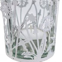 Lámpás pitypanggal, asztali díszekkel, nyári dekorációval shabby chic ezüst, fehér H10cm Ø8,5cm