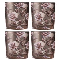 tételeket Tealight üveg asztaldísz szegfű barna ezüst H8cm 4 db