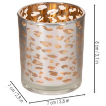 tételeket Üveg mécsestartó leopárdmintával, kétszínű, 8 cm