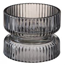 tételeket Gyertyatartó üveg dekoratív bordás szürke színezett Ø9cm H7cm 4 db
