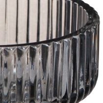 tételeket Gyertyatartó üveg dekoratív bordás szürke színezett Ø9cm H7cm 4 db