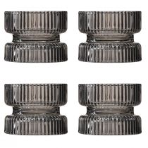 tételeket Gyertyatartó üveg dekoratív bordás szürke színezett Ø9cm H7cm 4 db