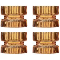 tételeket Gyertyatartó üveg bordázott dísznarancs Ø9cm H7cm 4 db