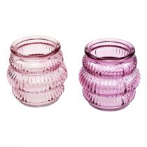 tételeket Gyertyatartó üvegdísz lila rózsaszín Ø7,5cm H7,5cm 2db
