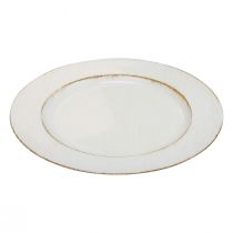 Dekoratív tányér kerek műanyag retro fehér barna fényű Ø30cm