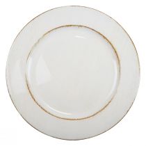 Dekoratív tányér kerek műanyag retro fehér barna fényű Ø30cm