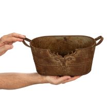 tételeket Ovális fémtál fülekkel, szarvas motívummal, rozsdabarna felülettel, 36 cm