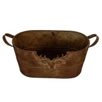 tételeket Ovális fémtál fülekkel, szarvas motívummal, rozsdabarna felülettel, 36 cm