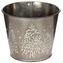 tételeket Fém virágcserép csillámos fenyőfákkal, 13 cm