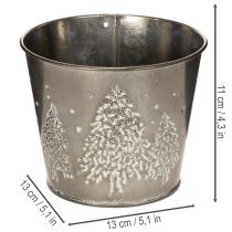 tételeket Fém virágcserép csillámos fenyőfákkal, 13 cm