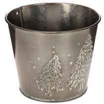 tételeket Fém virágcserép csillámos fenyőfákkal, 13 cm