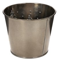 tételeket Fém virágcserép csillámos fenyőfákkal, 13 cm