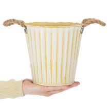 tételeket Fém kaspó, tavaszi dekoráció, ültető fülekkel, sárga, shabby chic, Ø18cm, M17.5cm