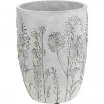 Váza Beton fehér Virágváza domborműves virágokkal, vintage Ø18cm