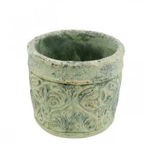 Cserepes antik megjelenés zöld, arany virágcserép beton Ø9,5cm H10,5cm