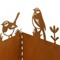 Növénycserép, fém díszítés madarakkal, cachepot, tavaszi patina H15,5cm