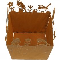 tételeket Növénycserép, fém díszítés madarakkal, cachepot, tavaszi patina H15,5cm