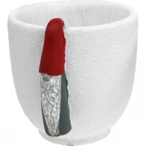 tételeket Karácsonyi edény gnómmal, adventi dekorációval, beton ültetvényes fehér, piros Ø8cm H12,5cm 2db