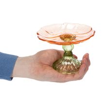 tételeket Dekoratív üvegtányér talppal, virágmintával, stílusos asztaldíszhez és nyári dekorációhoz, 15 cm