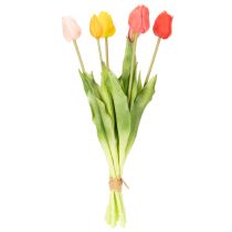 tételeket Műtulipán csokor, színes, realisztikus dekoráció, kiváló minőségű otthoni használatra, 43 cm, 7 darab