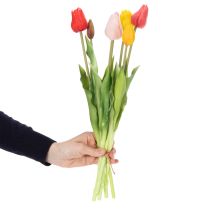tételeket Műtulipán csokor, színes, realisztikus dekoráció, kiváló minőségű otthoni használatra, 43 cm, 7 darab