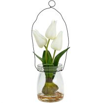 Tulipán fehér üvegben H21cm 1db