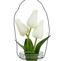 Tulipán fehér üvegben H21cm 1db