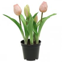 Tulipán rózsaszín, zöld cserépben Cserepes mesterséges növény dekoratív tulipán H23cm